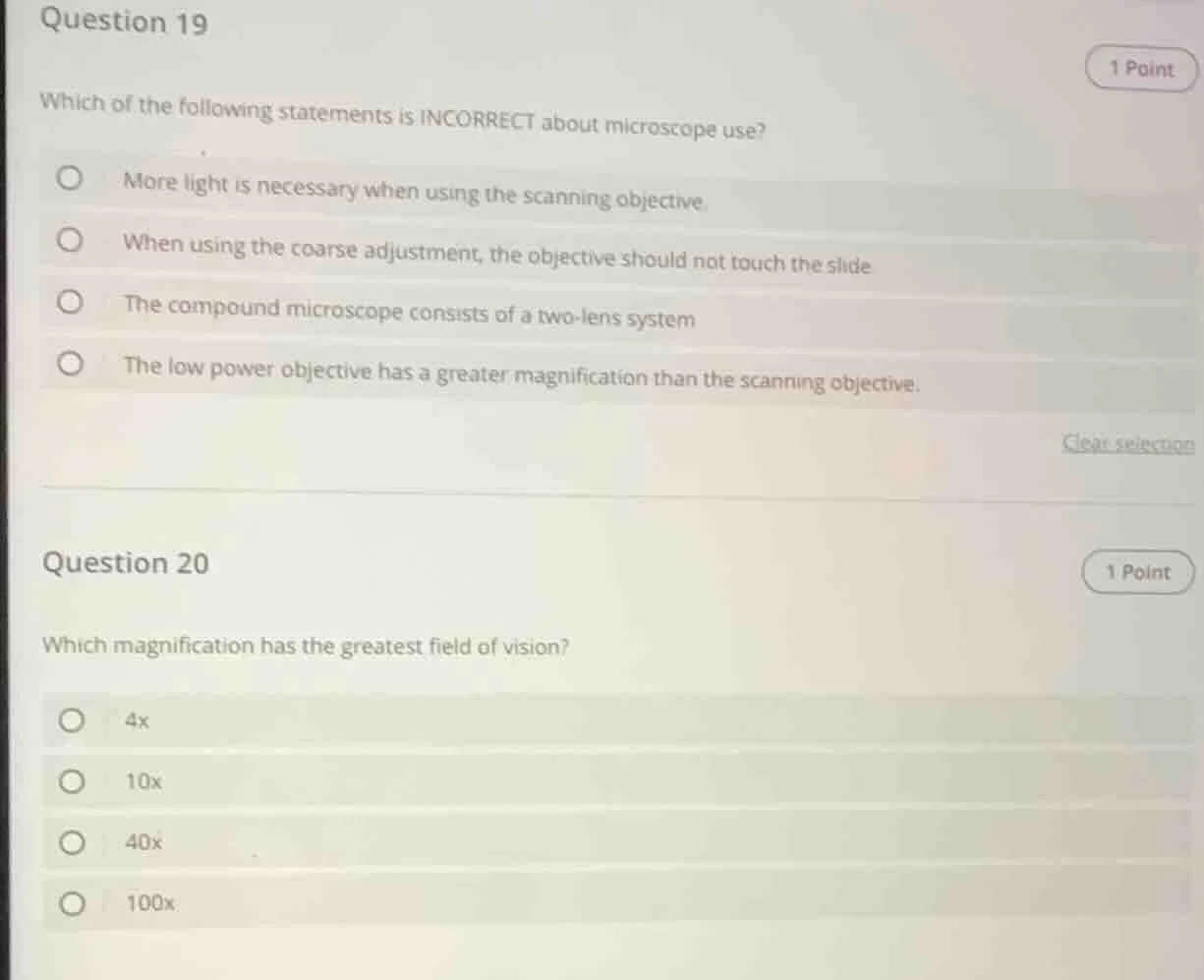 question 19 1 point which of the following statements is incorrect abou…