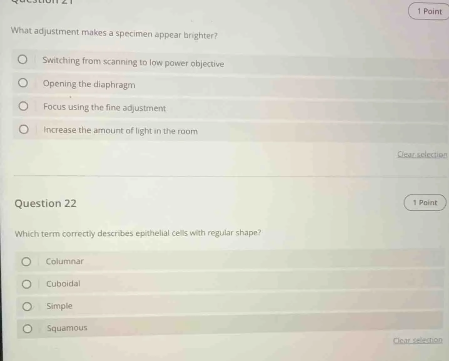 question 21 1 point what adjustment makes a specimen appear brighter? -…
