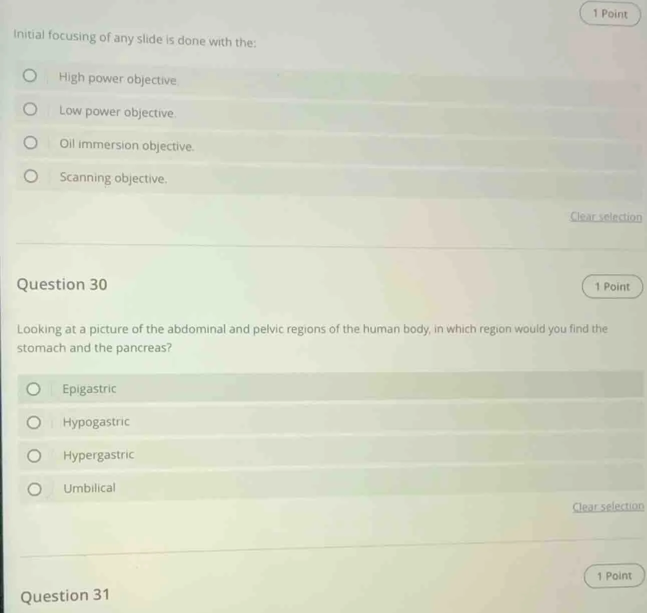 initial focusing of any slide is done with the: high power objective. l…