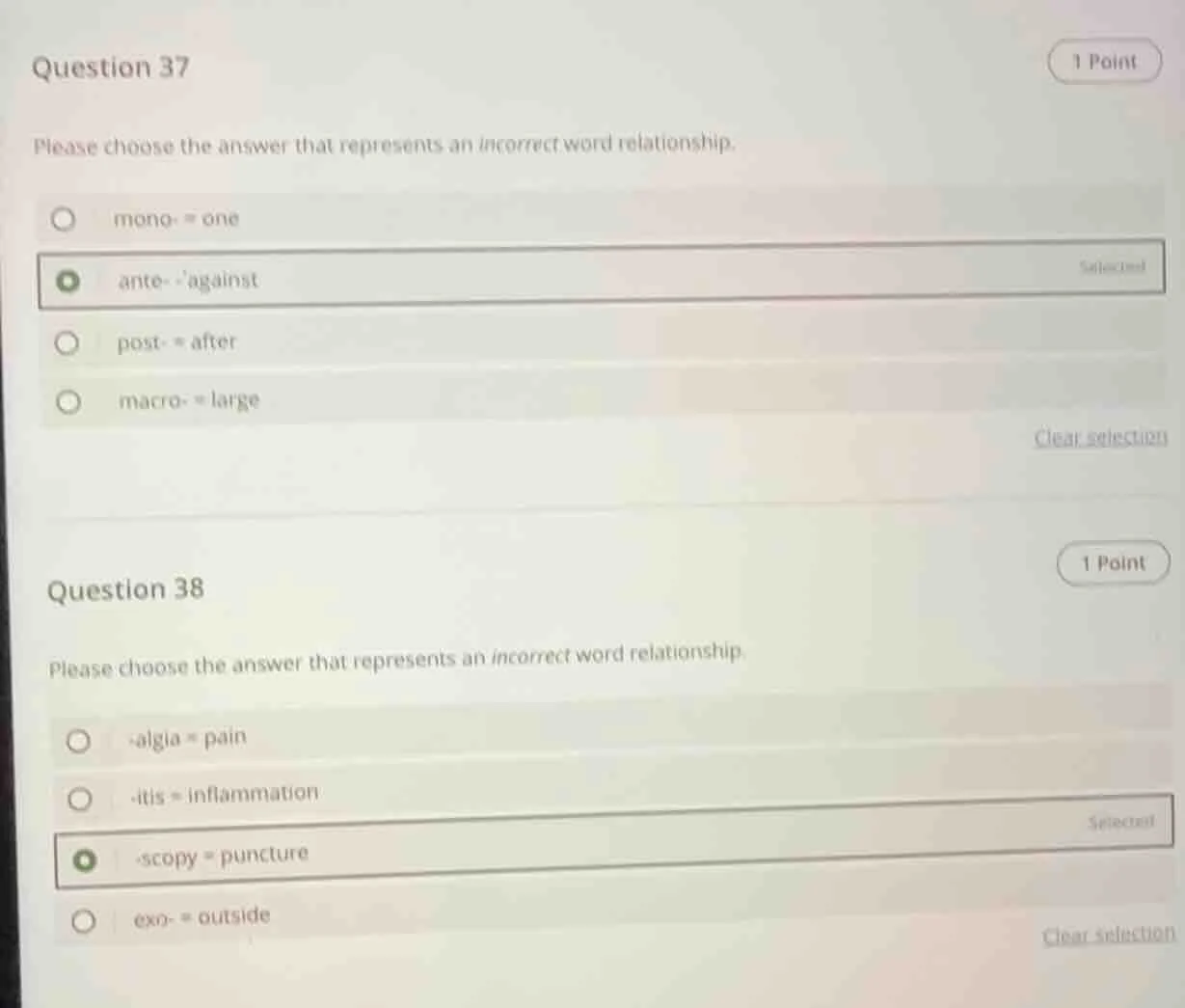 question 37 1 point please choose the answer that represents an incorre…