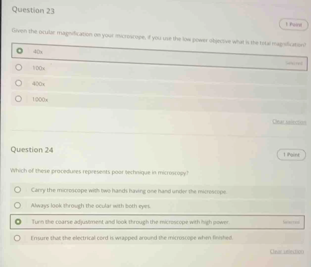 question 23 1 point given the ocular magnification on your microscope, …