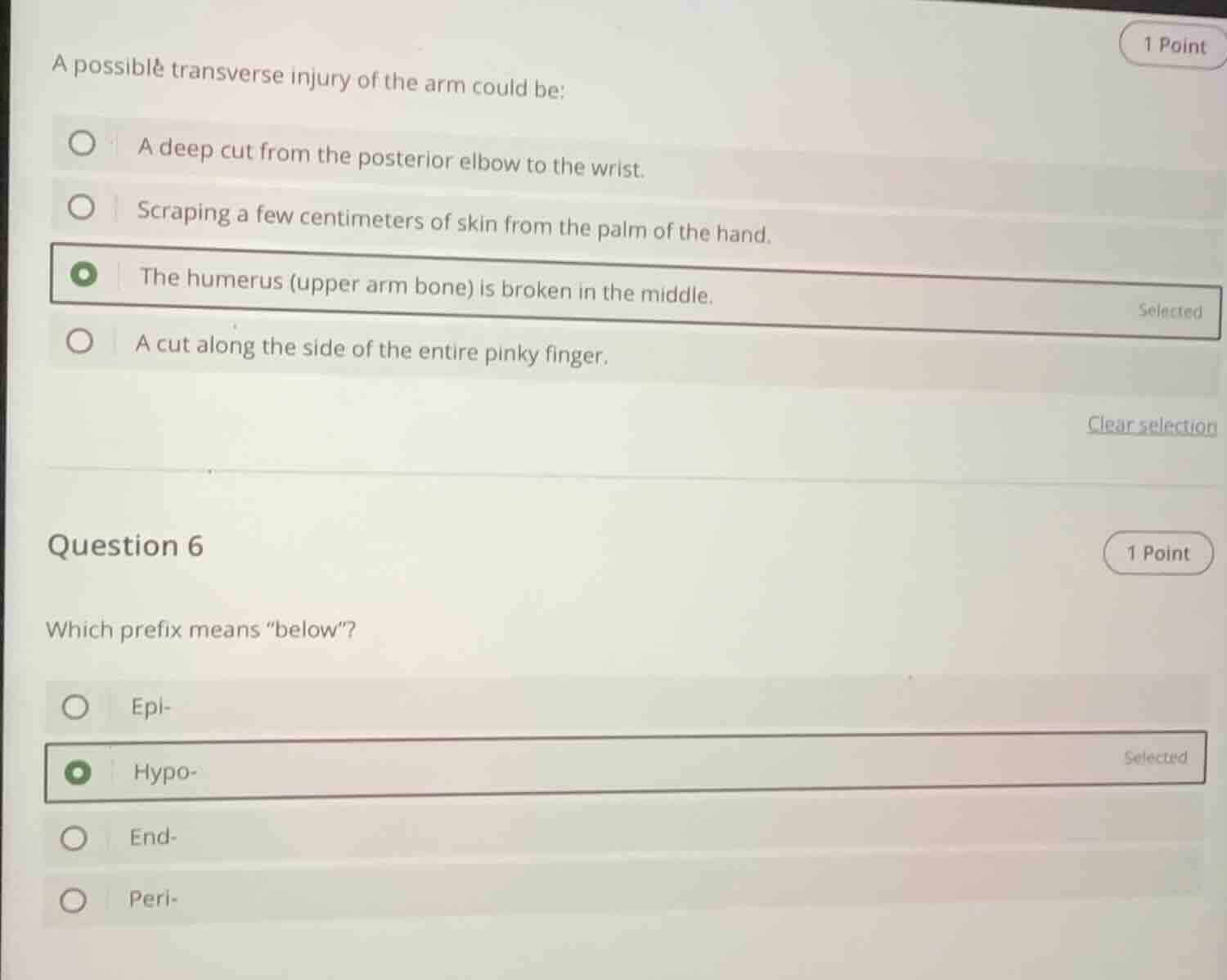 a possible transverse injury of the arm could be: a deep cut from the p…