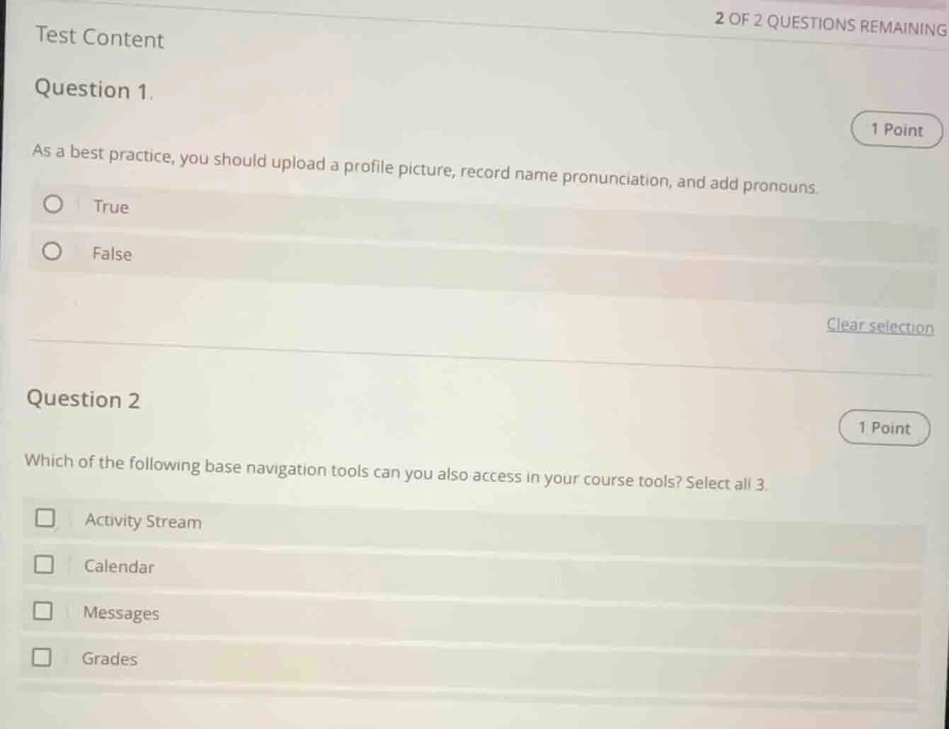 test content question 1. 1 point as a best practice, you should upload …