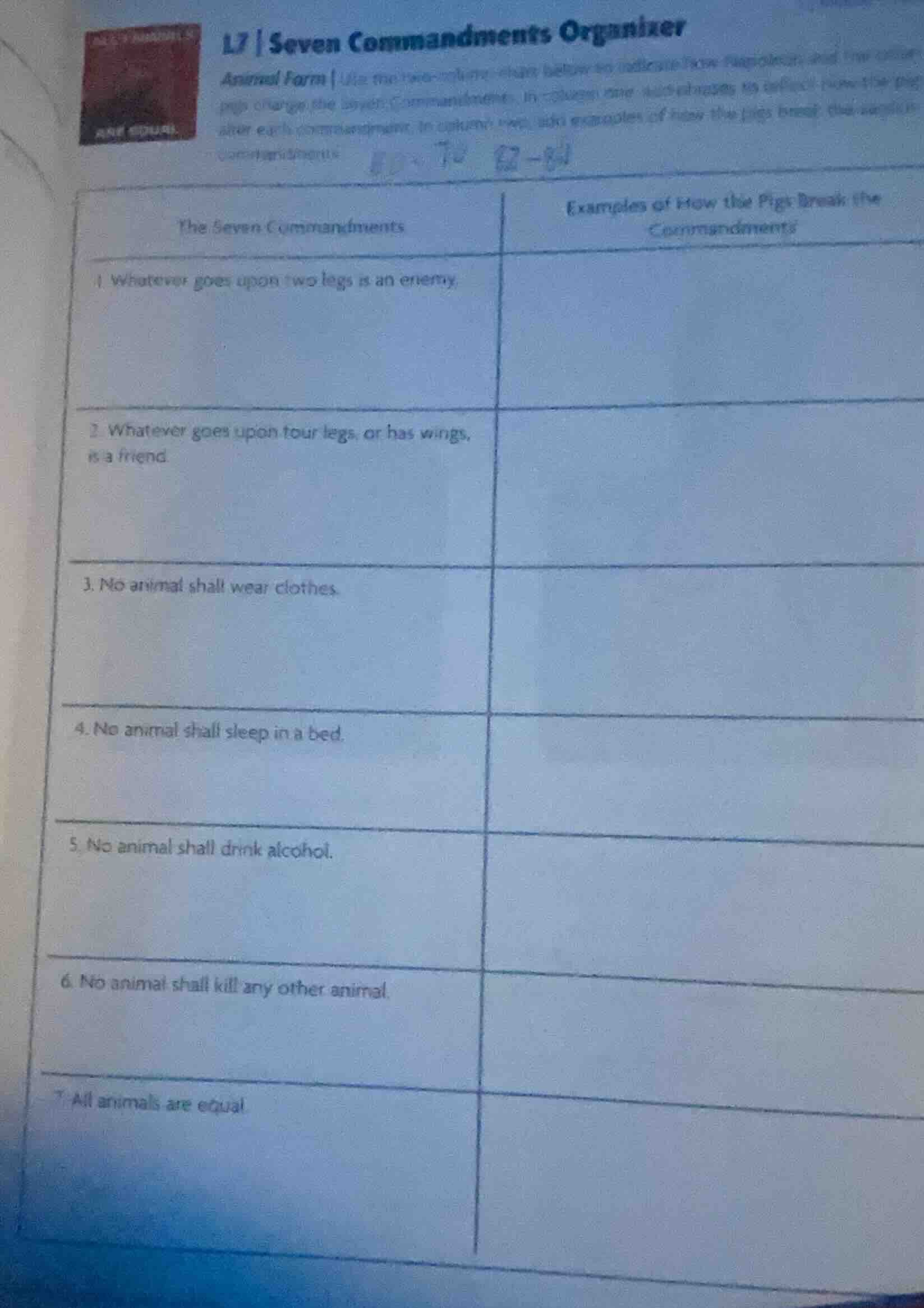 l7 | seven commandments organizer animal farm | use the two - column ch…