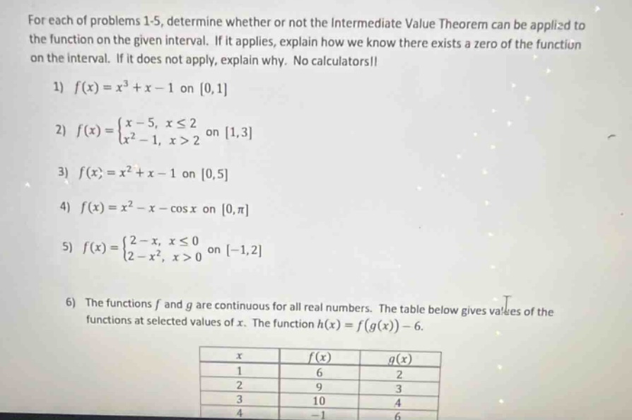 for each of problems 1-5, determine whether or not the intermediate val…