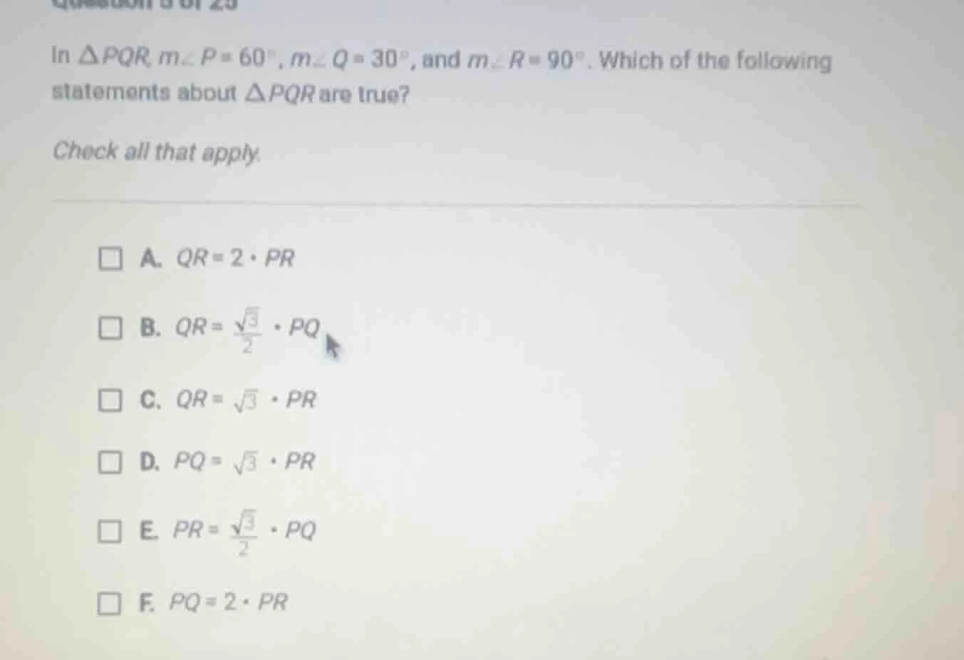 in $\\triangle pqr$, $m\\angle p = 60^\\circ$, $m\\angle q = 30^\\circ$…