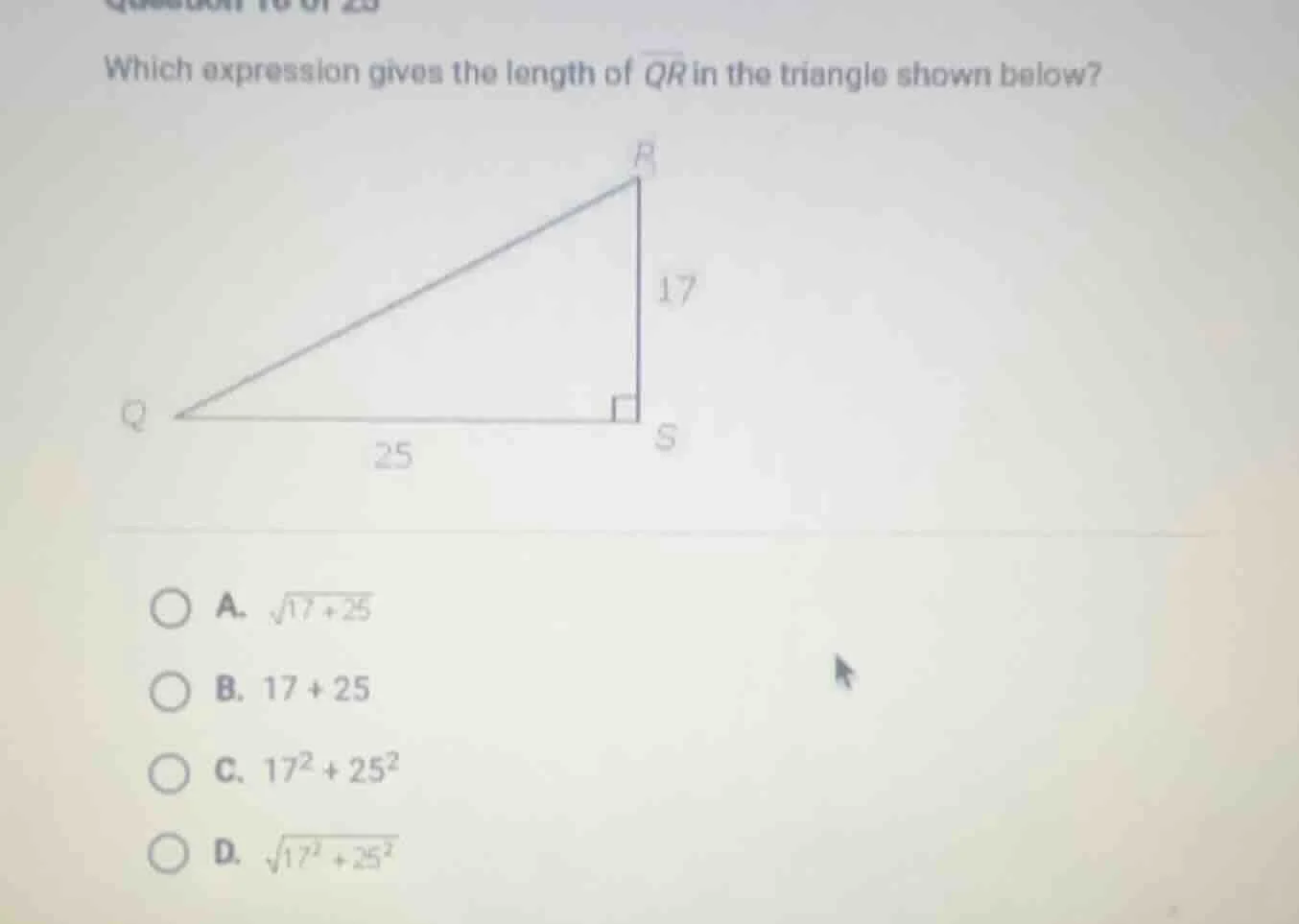 which expression gives the length of \\(\\overline{qr}\\) in the triang…