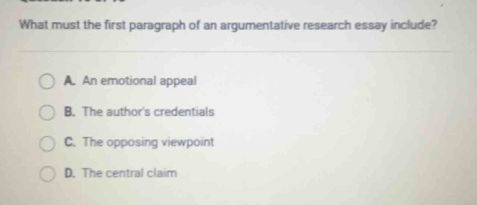what must the first paragraph of an argumentative research essay includ…
