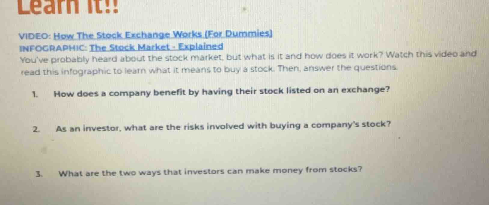 learn it!! video: how the stock exchange works (for dummies) infographi…