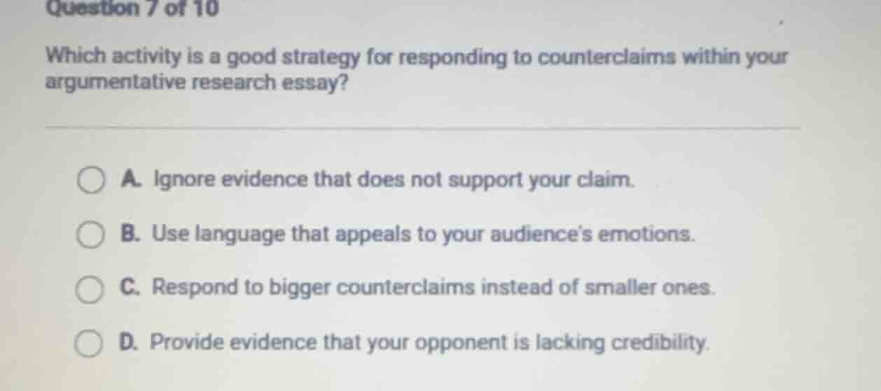 question 7 of 10 which activity is a good strategy for responding to co…