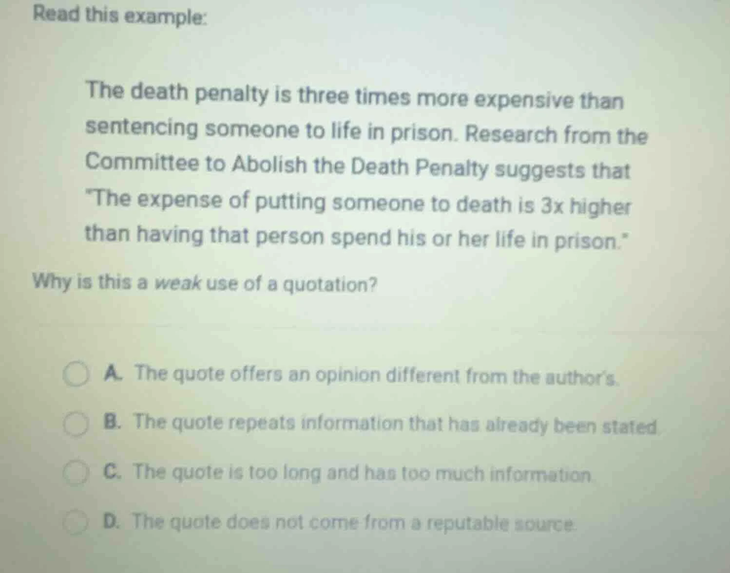 read this example: the death penalty is three times more expensive than…