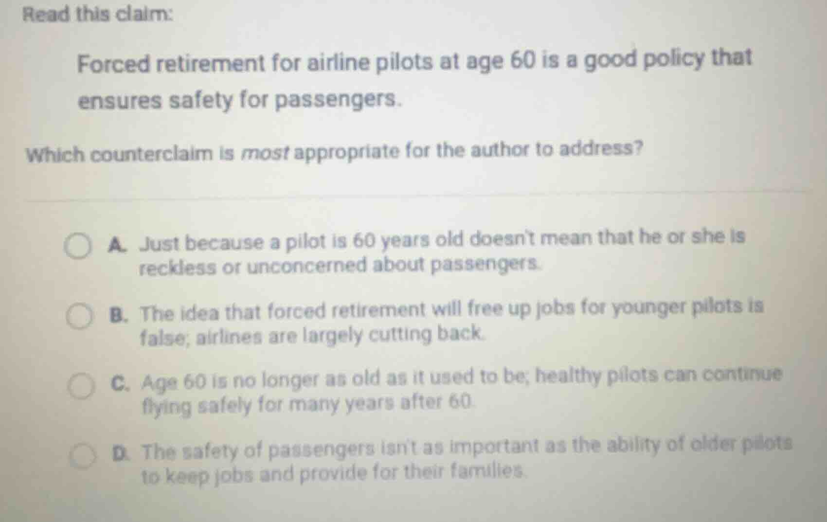 read this claim: forced retirement for airline pilots at age 60 is a go…