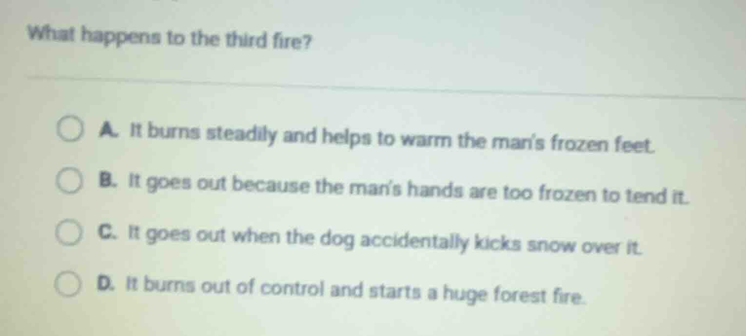 what happens to the third fire? a. it burns steadily and helps to warm …