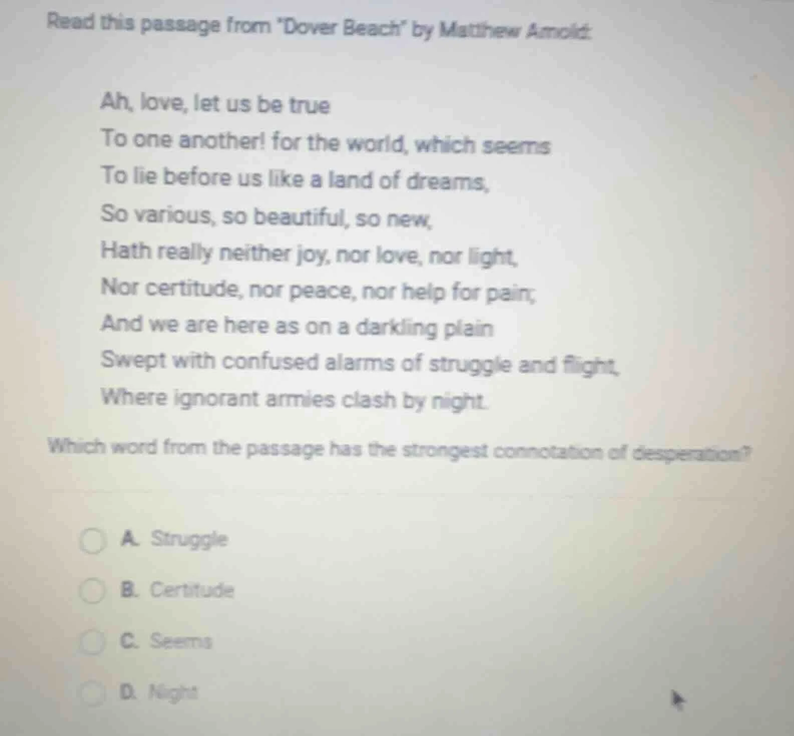 read this passage from dover beach by matthew arnold: ah, love, let us …