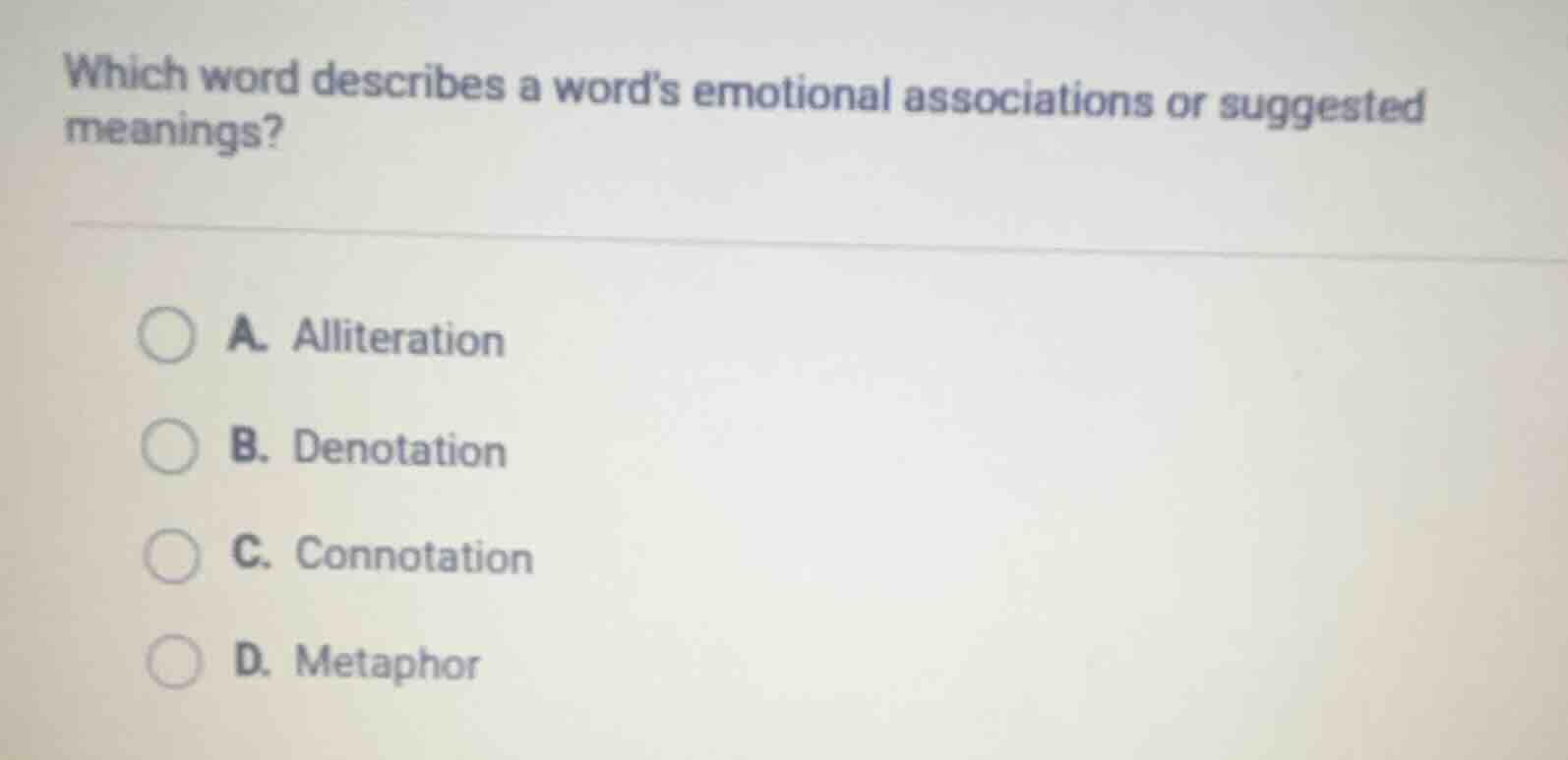 which word describes a words emotional associations or suggested meanin…
