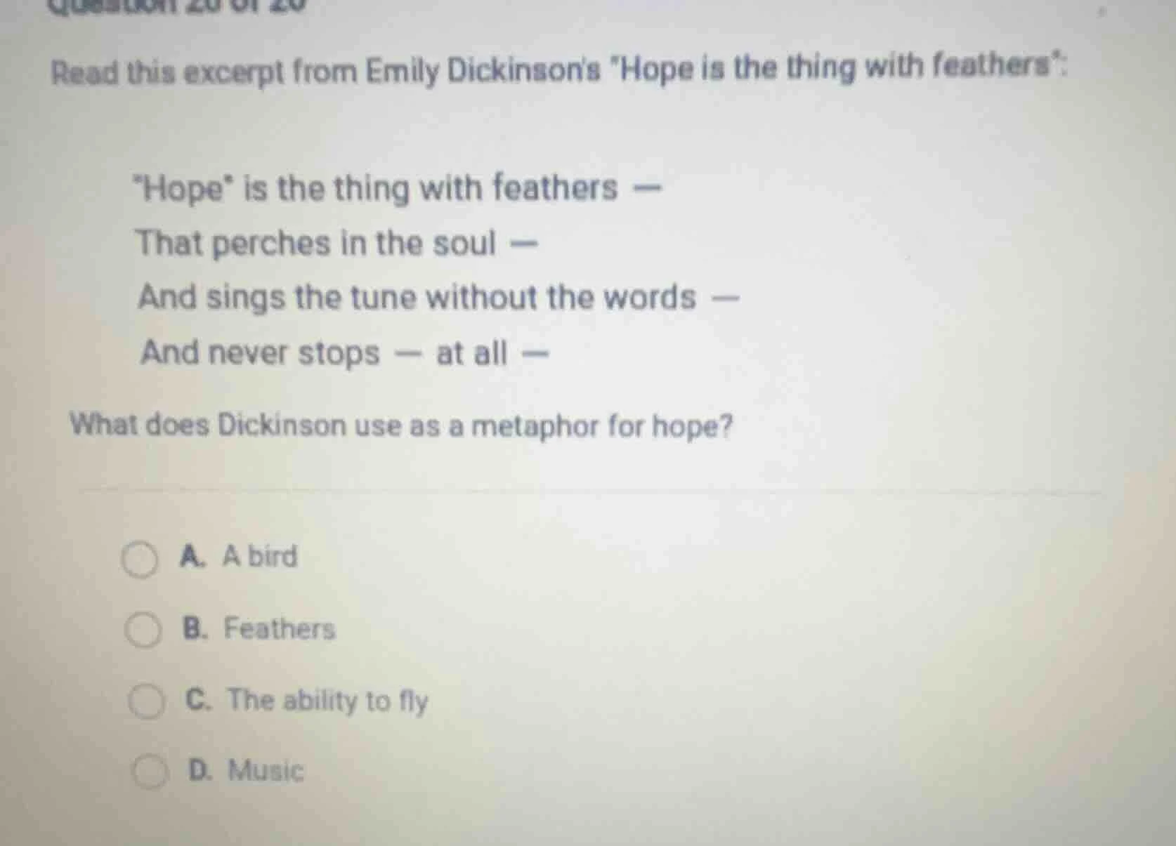 read this excerpt from emily dickinsons hope is the thing with feathers…