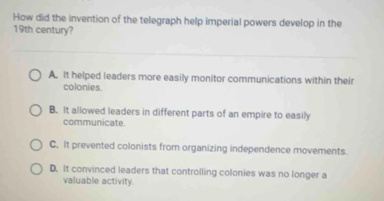 how did the invention of the telegraph help imperial powers develop in …