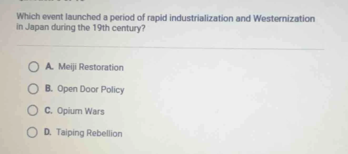 which event launched a period of rapid industrialization and westerniza…