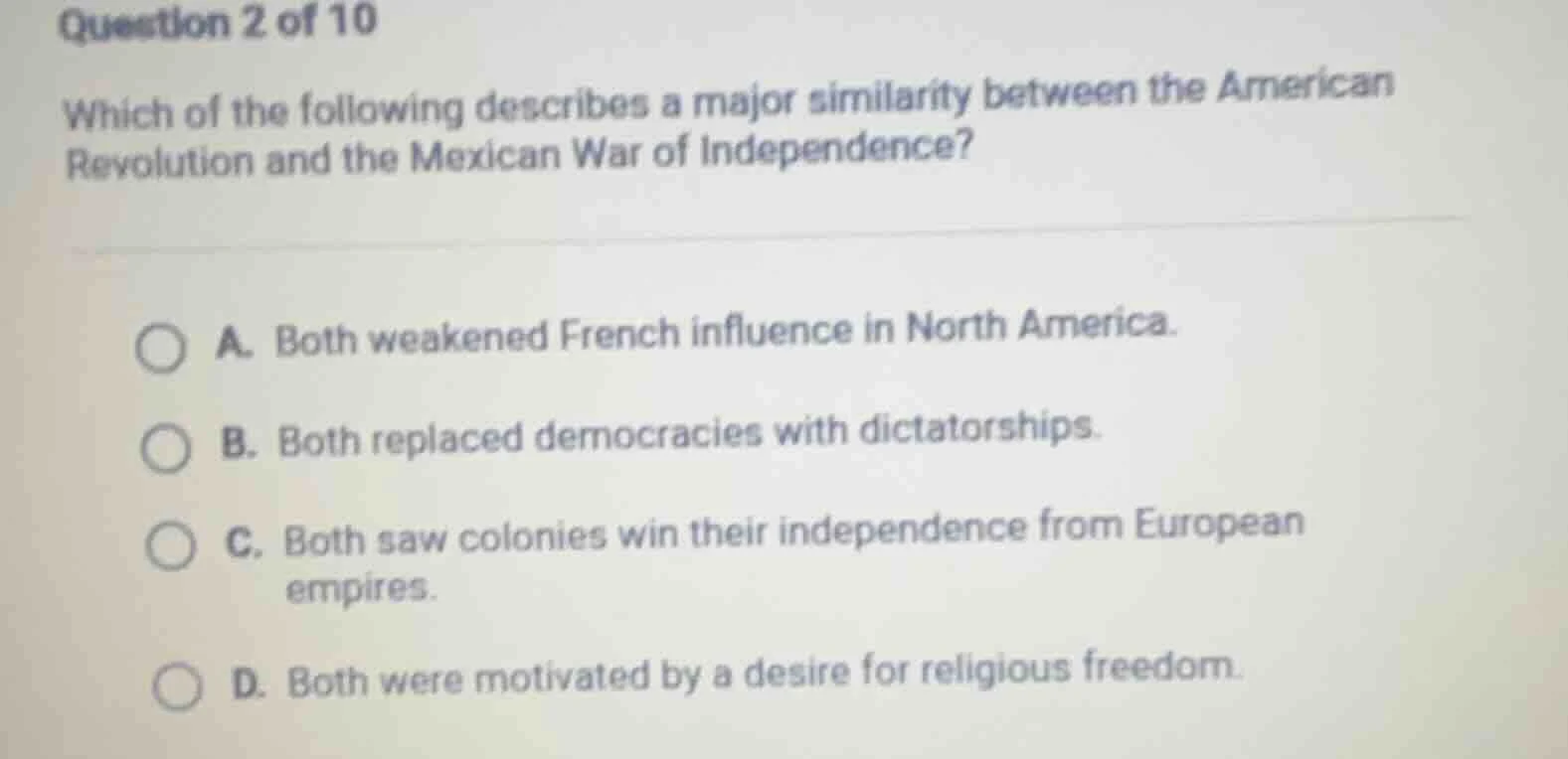 question 2 of 10 which of the following describes a major similarity be…