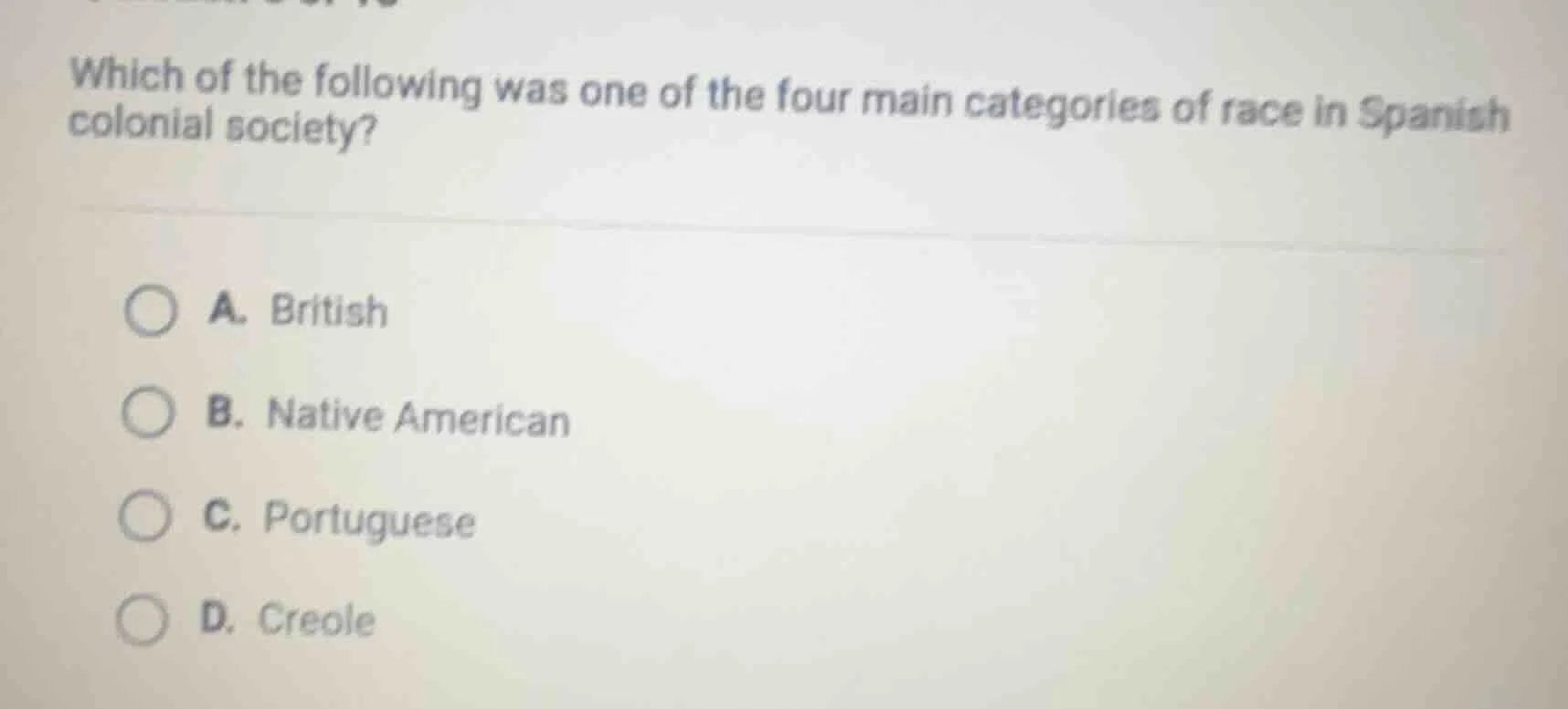 which of the following was one of the four main categories of race in s…