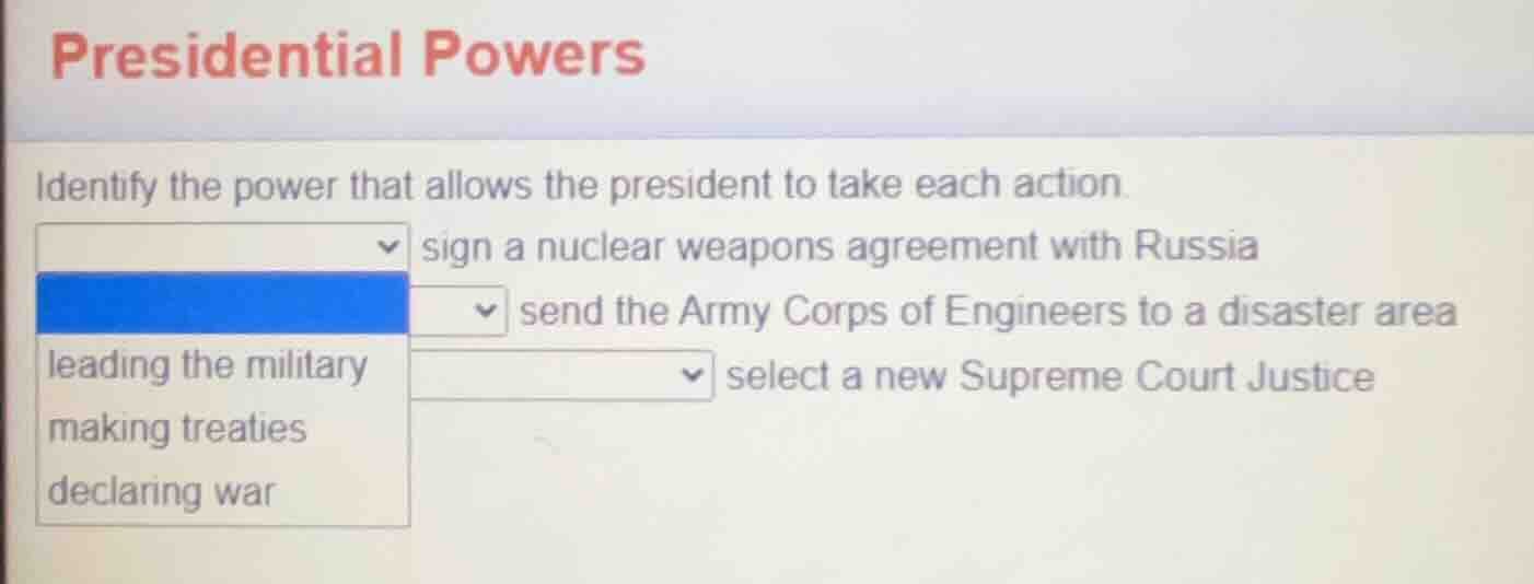 presidential powers identify the power that allows the president to tak…