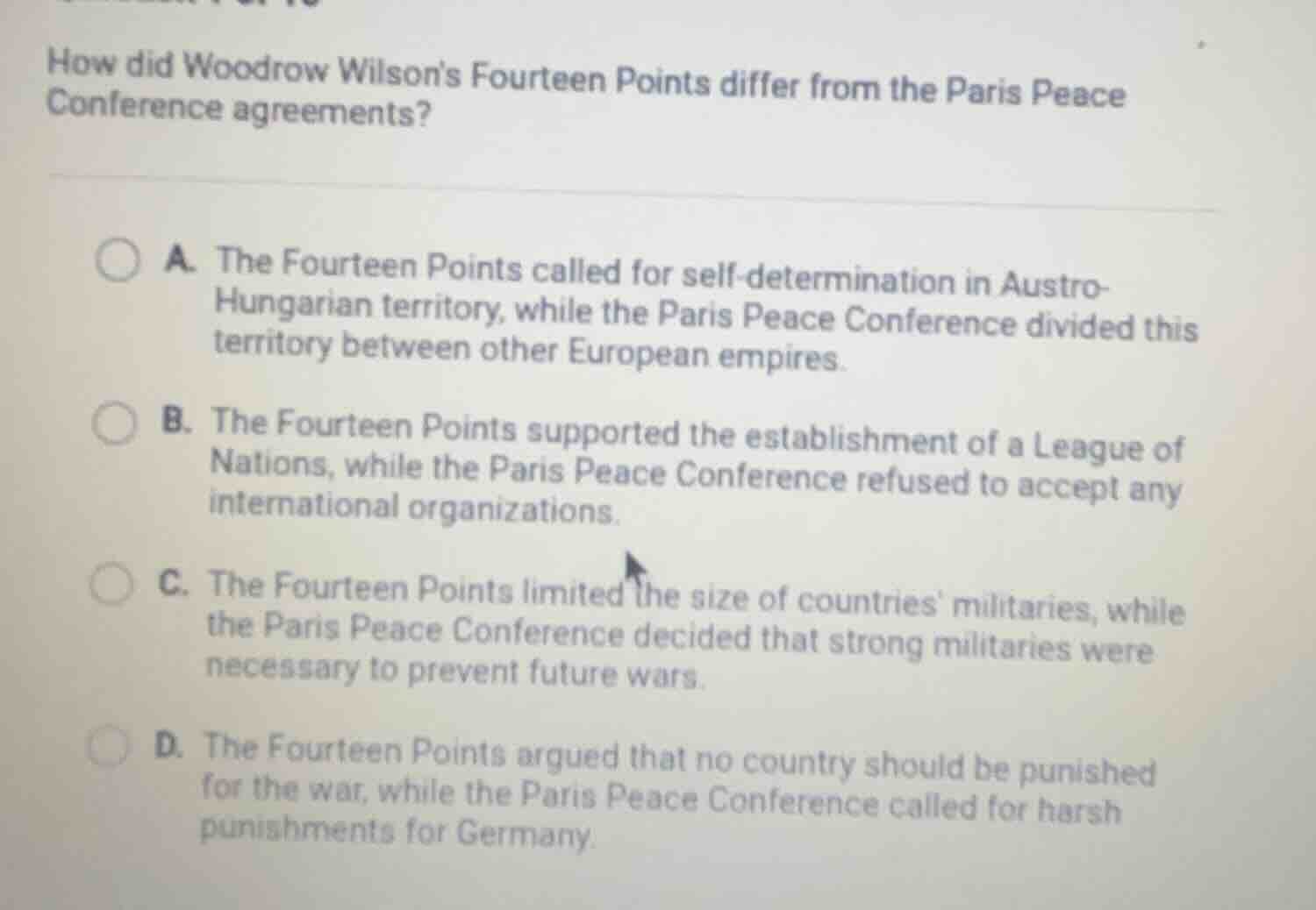 how did woodrow wilsons fourteen points differ from the paris peace con…