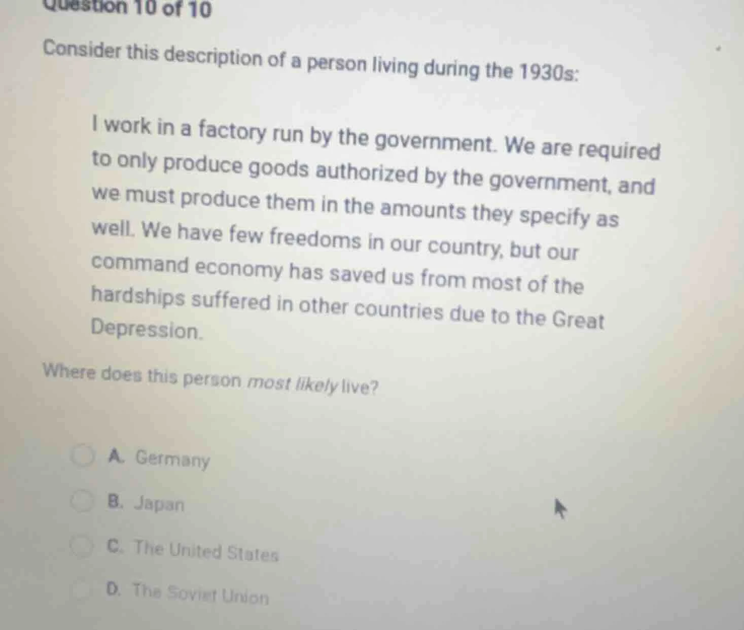 question 10 of 10 consider this description of a person living during t…