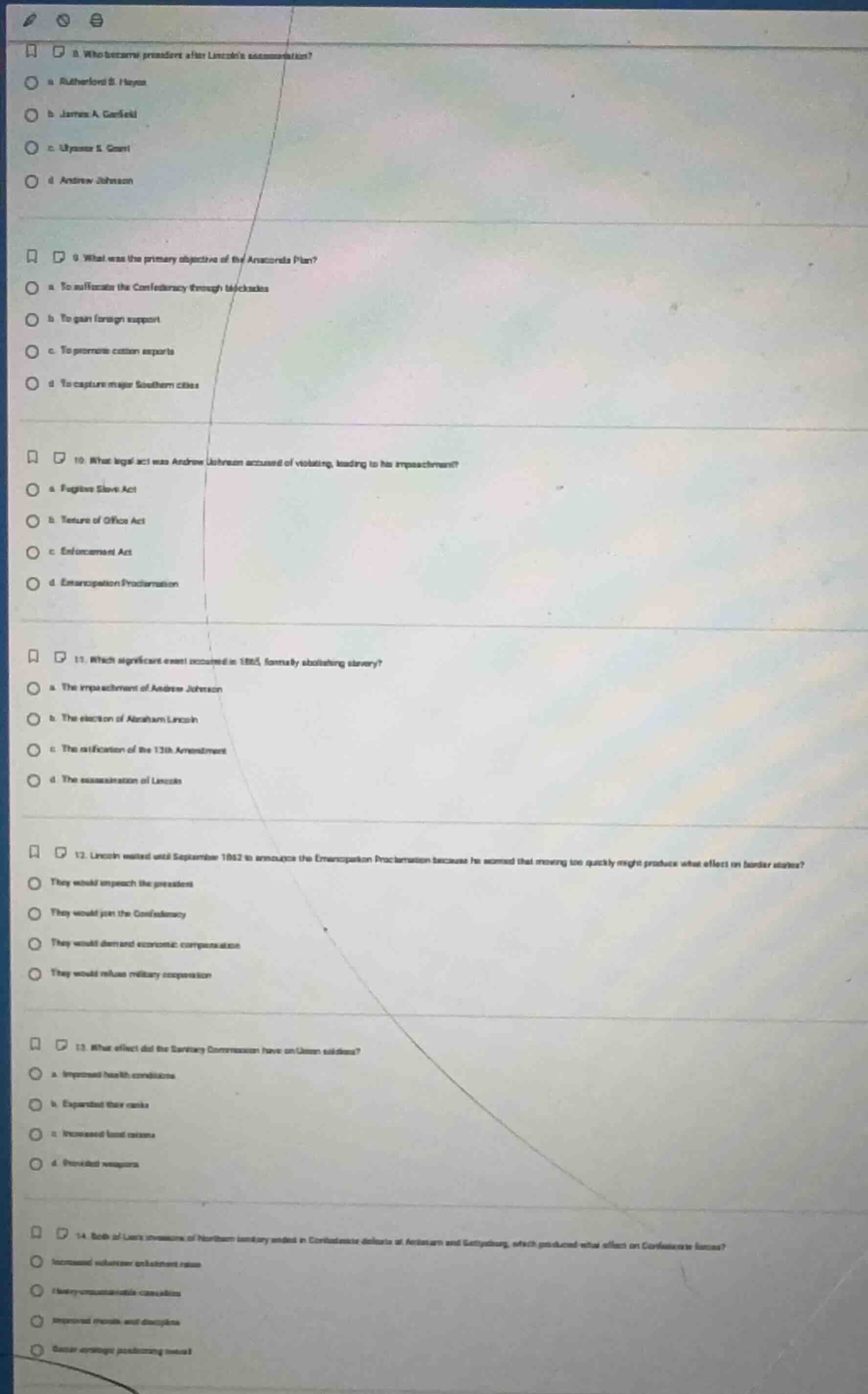 8. who became president after lincolns assassination? a. rutherford b. …