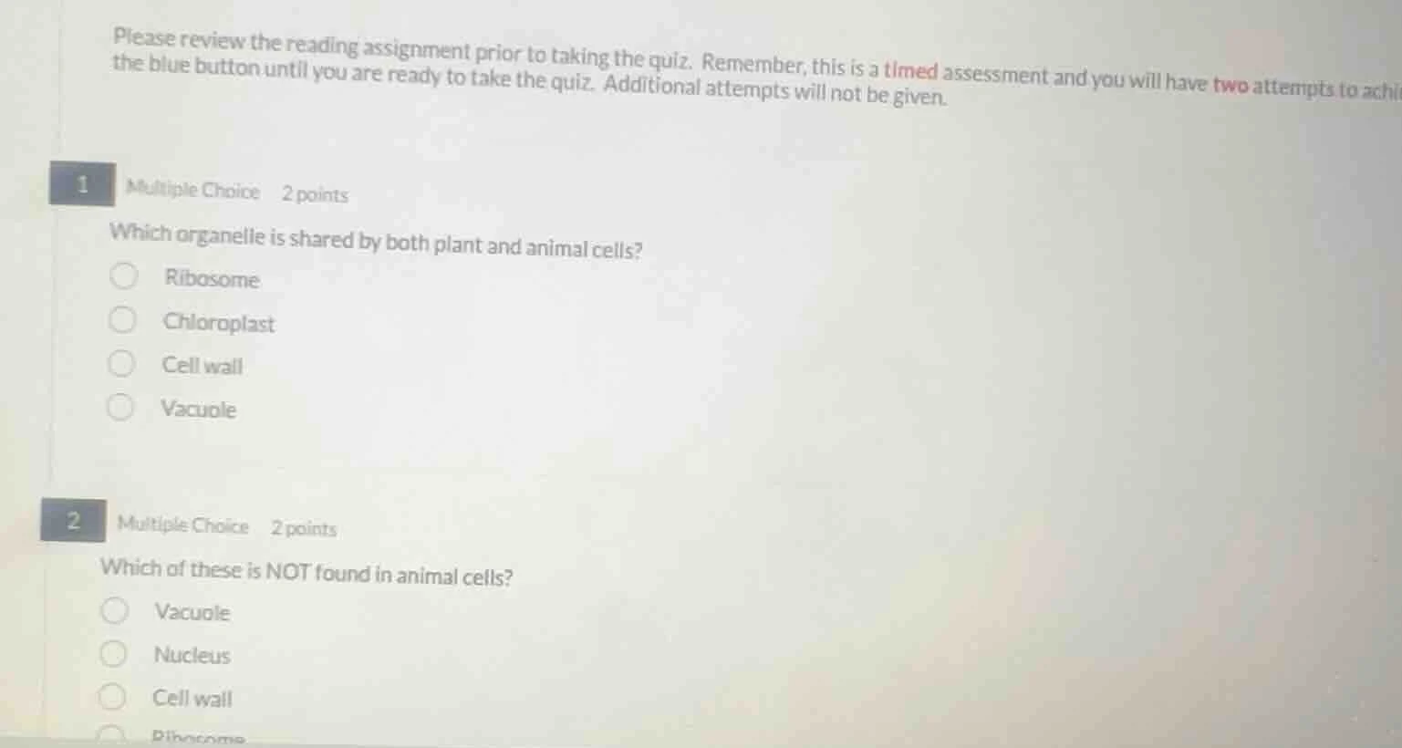 please review the reading assignment prior to taking the quiz. remember…