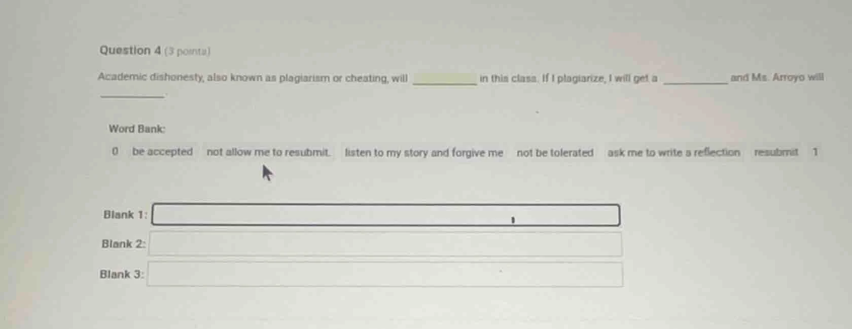 question 4 (3 points) academic dishonesty, also known as plagiarism or …