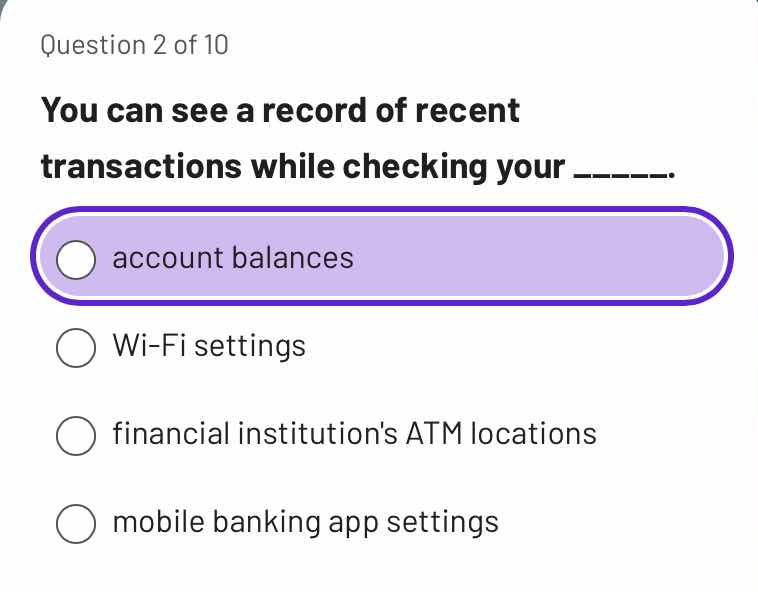 question 2 of 10 you can see a record of recent transactions while chec…