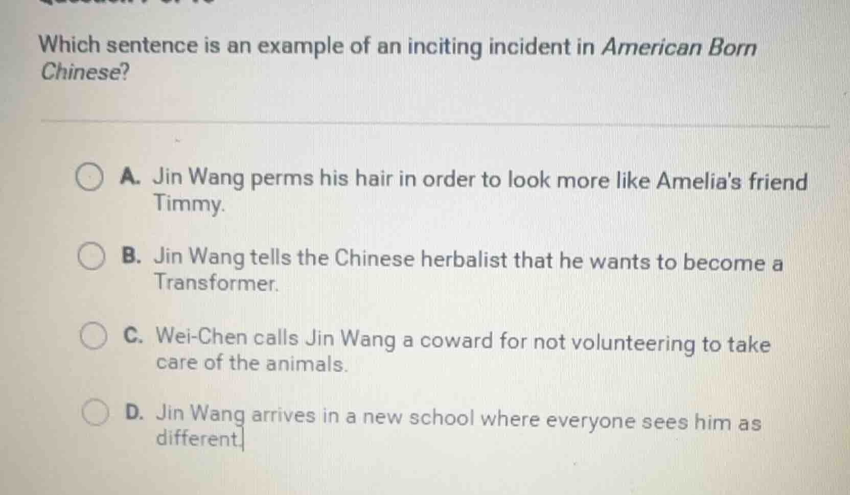 which sentence is an example of an inciting incident in american born c…
