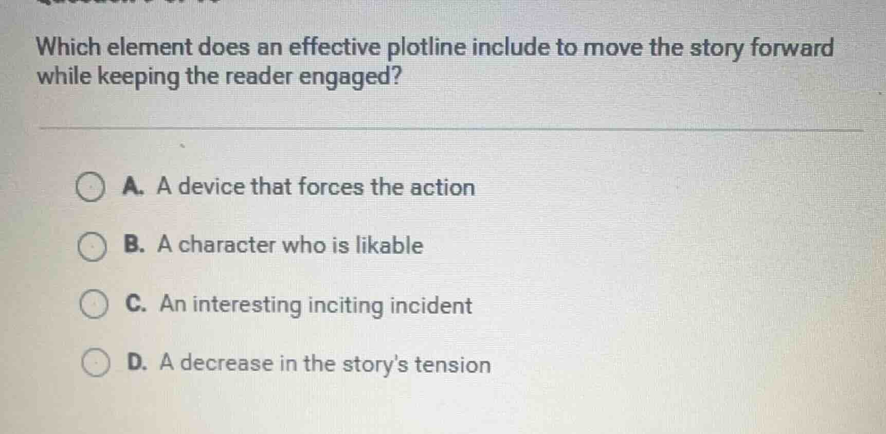 which element does an effective plotline include to move the story forw…