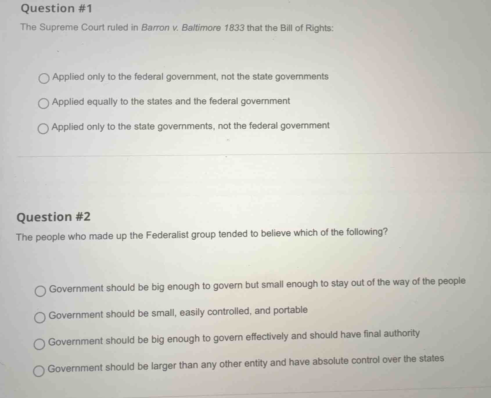 question #1 the supreme court ruled in barron v. baltimore 1833 that th…