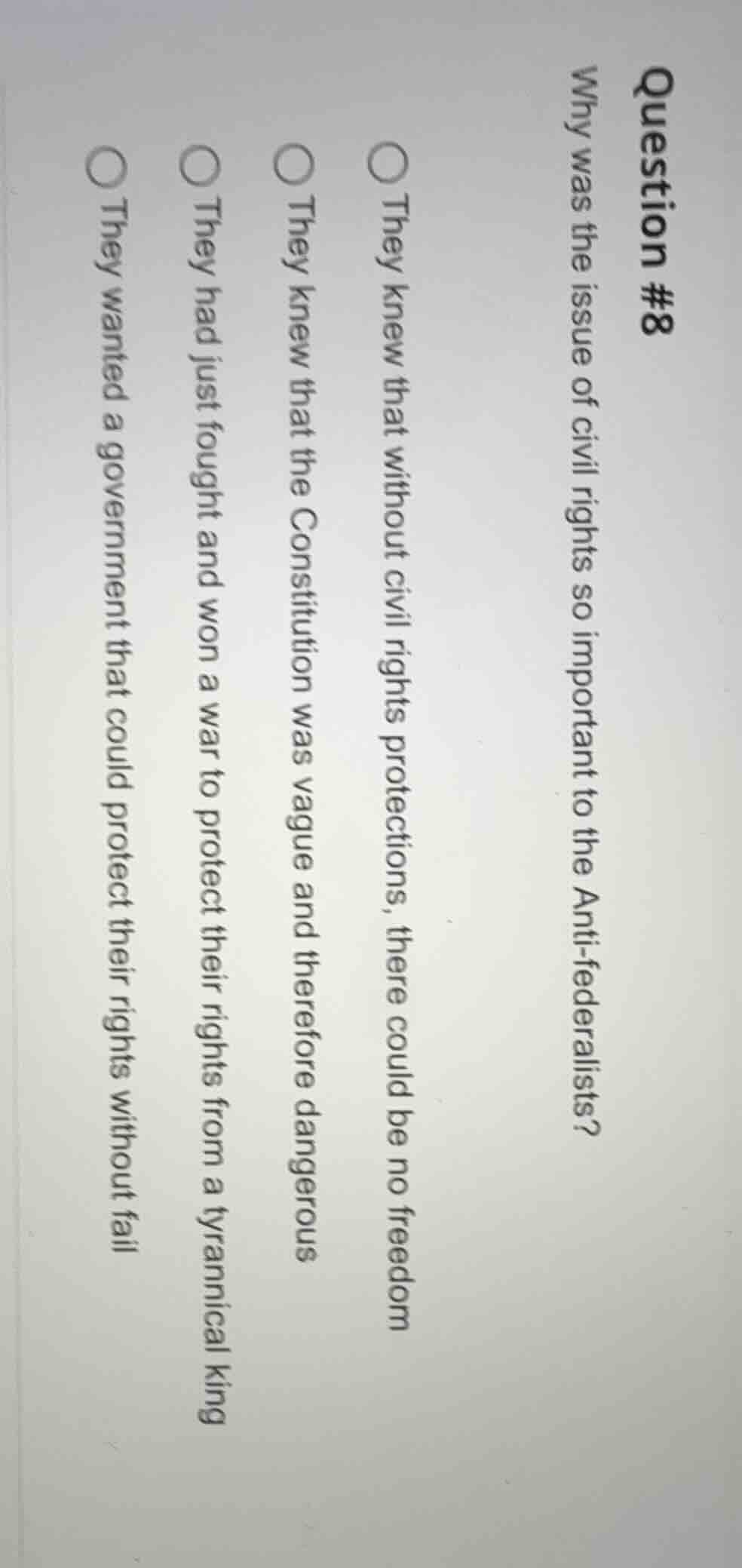 question #8 why was the issue of civil rights so important to the anti …