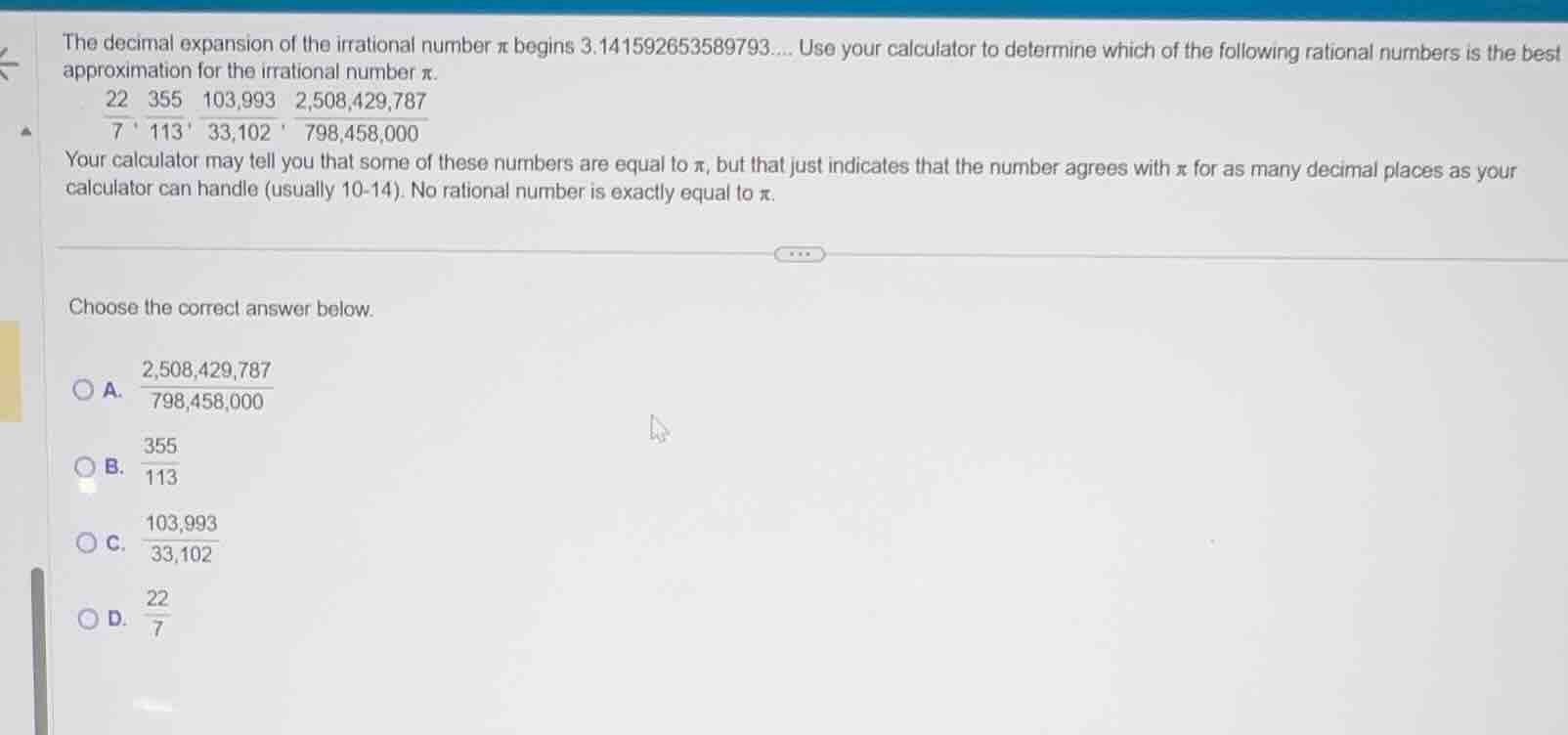 the decimal expansion of the irrational number \\(\\pi\\) begins 3.1415…