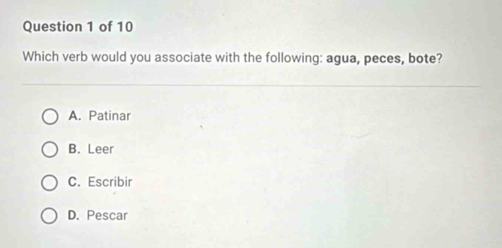 question 1 of 10 which verb would you associate with the following: agu…