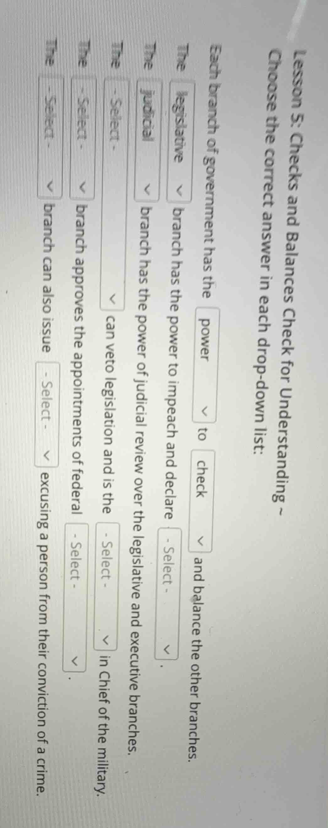 lesson 5: checks and balances check for understanding ~ choose the corr…