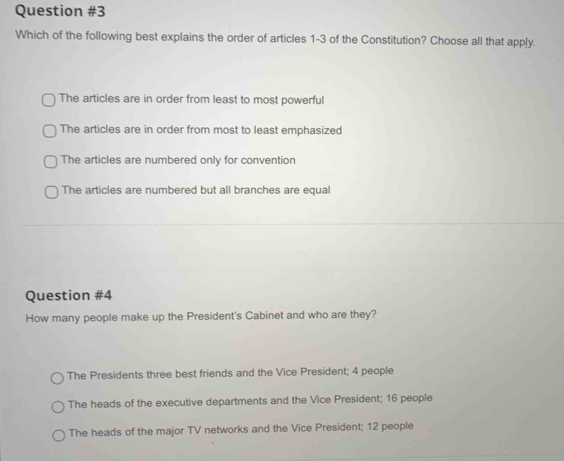 question #3 which of the following best explains the order of articles …