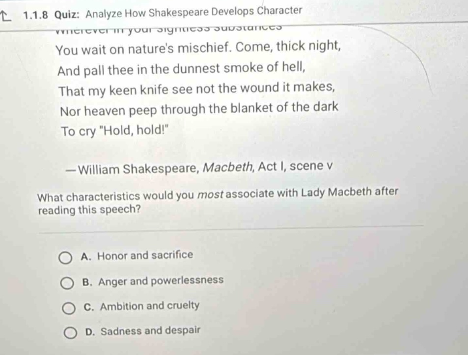 1.1.8 quiz: analyze how shakespeare develops character you wait on natu…