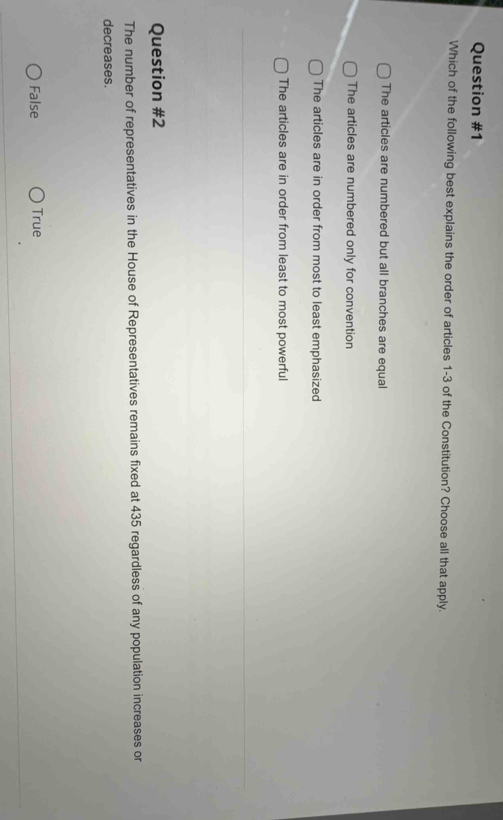 question #1 which of the following best explains the order of articles …
