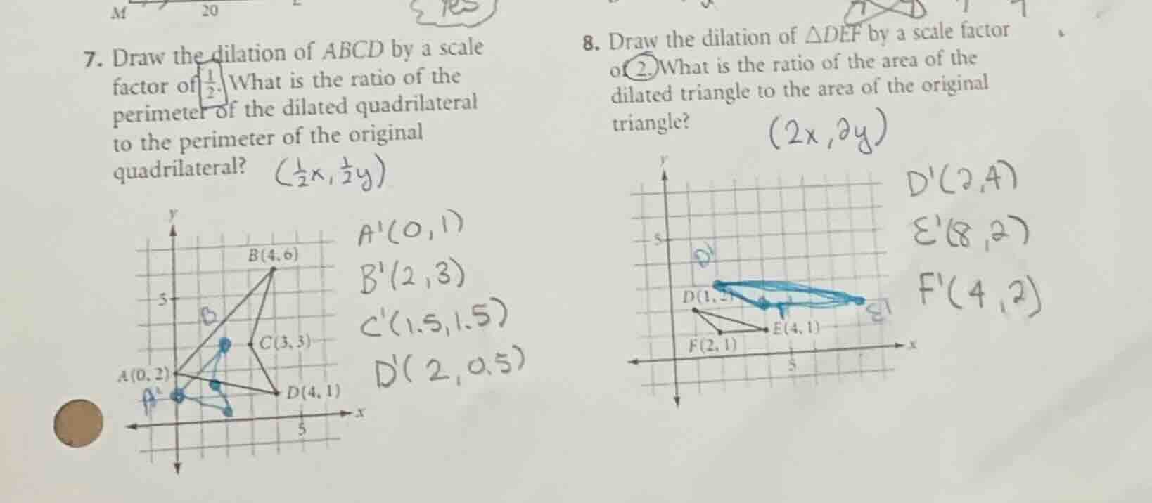 7. draw the dilation of abcd by a scale factor of \\(\frac{1}{2}\\). wh…