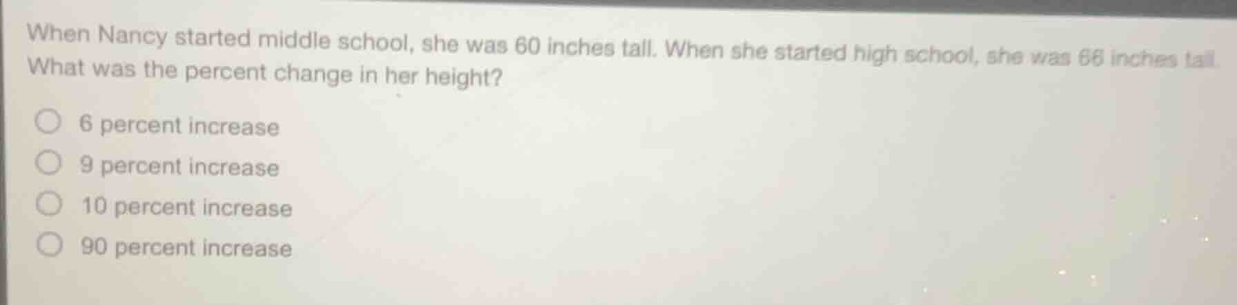 when nancy started middle school, she was 60 inches tall. when she star…