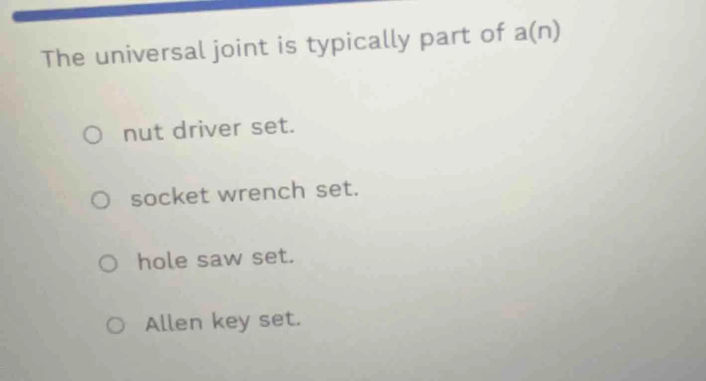 the universal joint is typically part of a(n) nut driver set. socket wr…