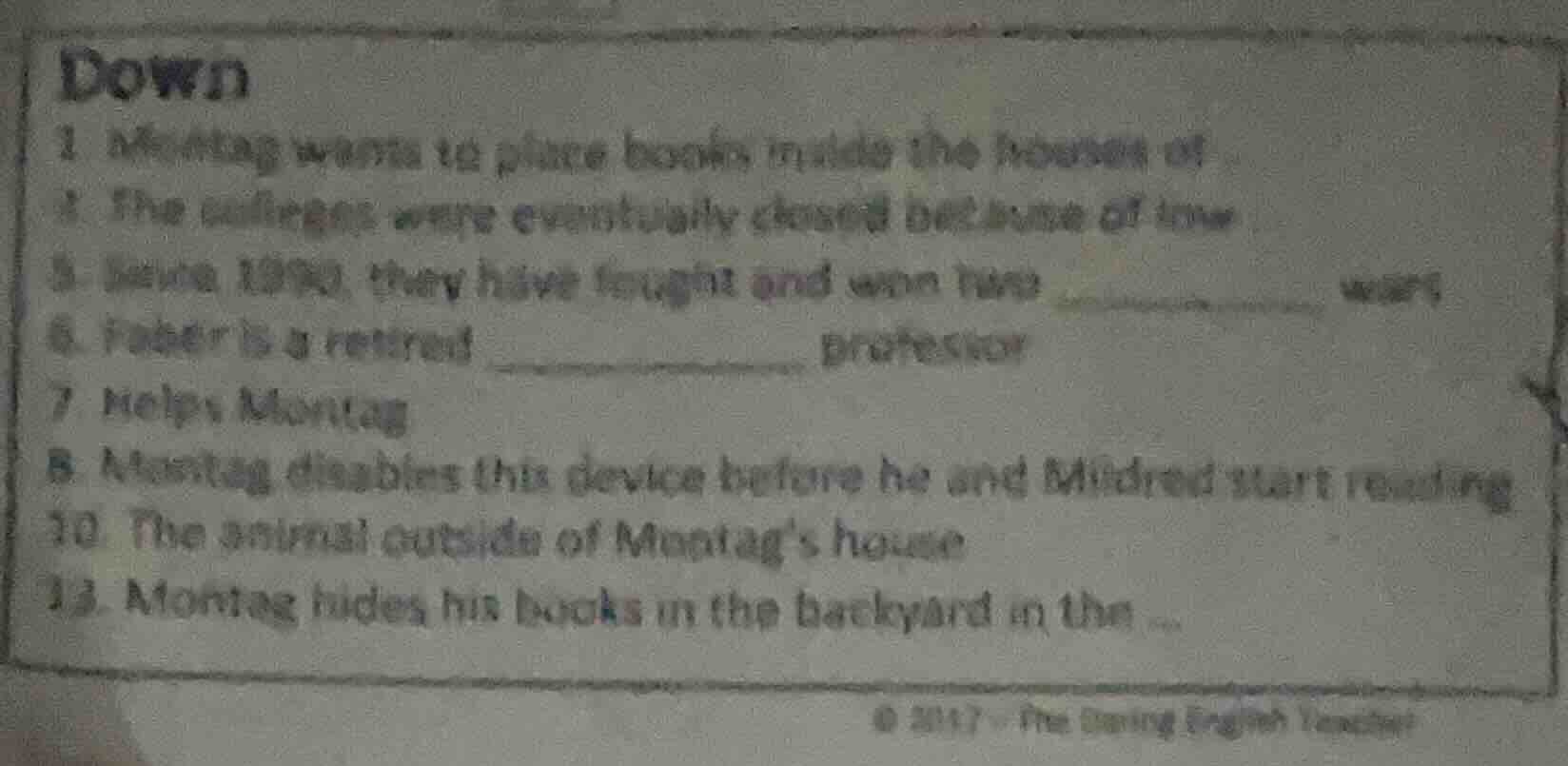down 1 montag wants to place books inside the house of 2 the colleges w…