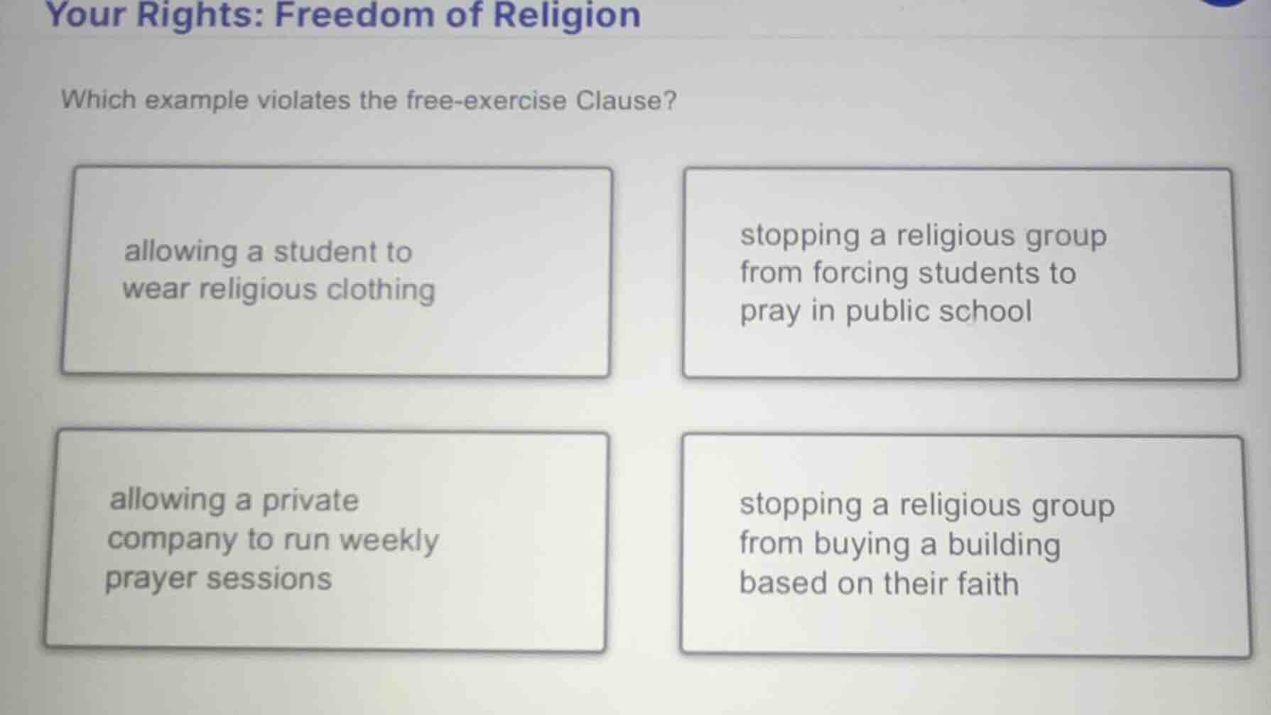 your rights: freedom of religion which example violates the free - exer…
