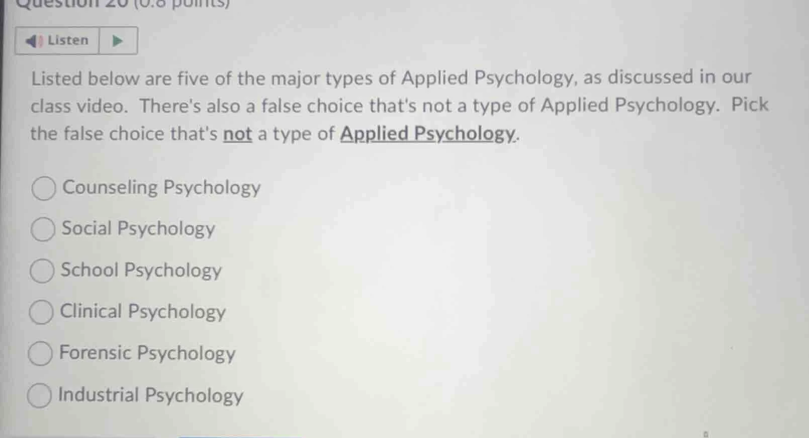 question 20 (0.8 points) listen listed below are five of the major type…