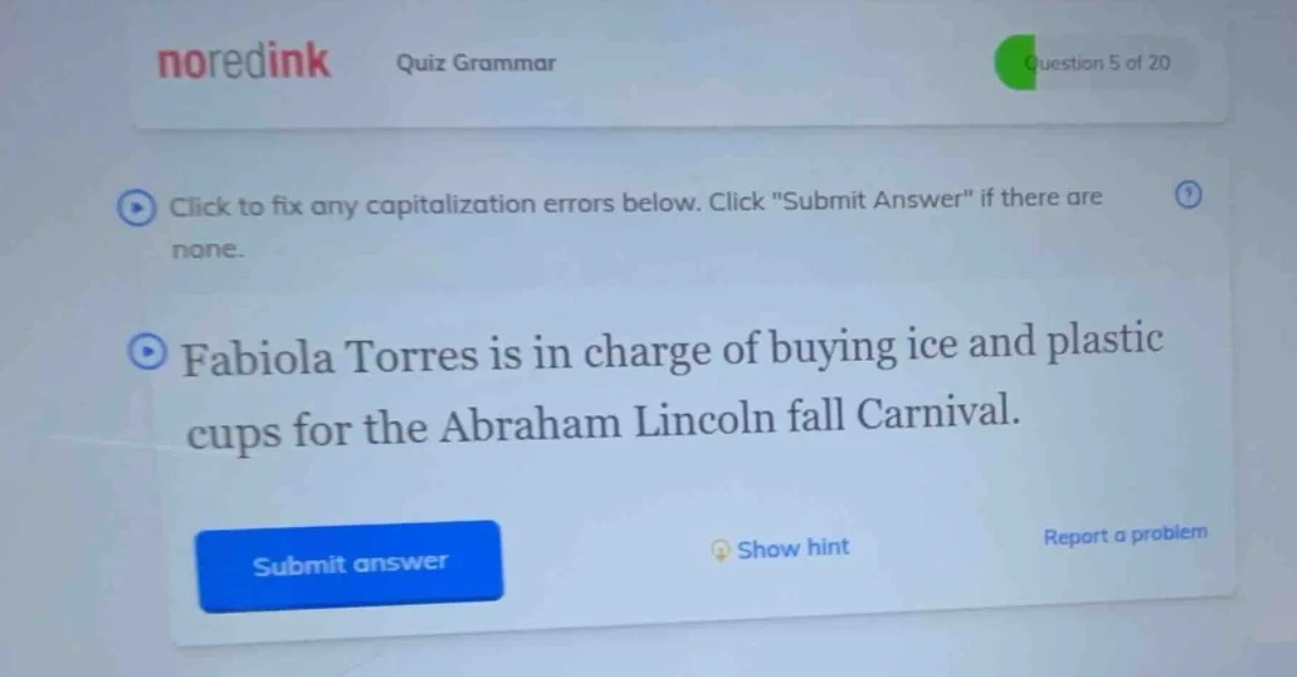 quiz grammar question 5 of 20 click to fix any capitalization errors be…