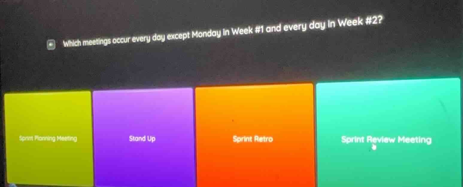 which meetings occur every day except monday in week #1 and every day i…