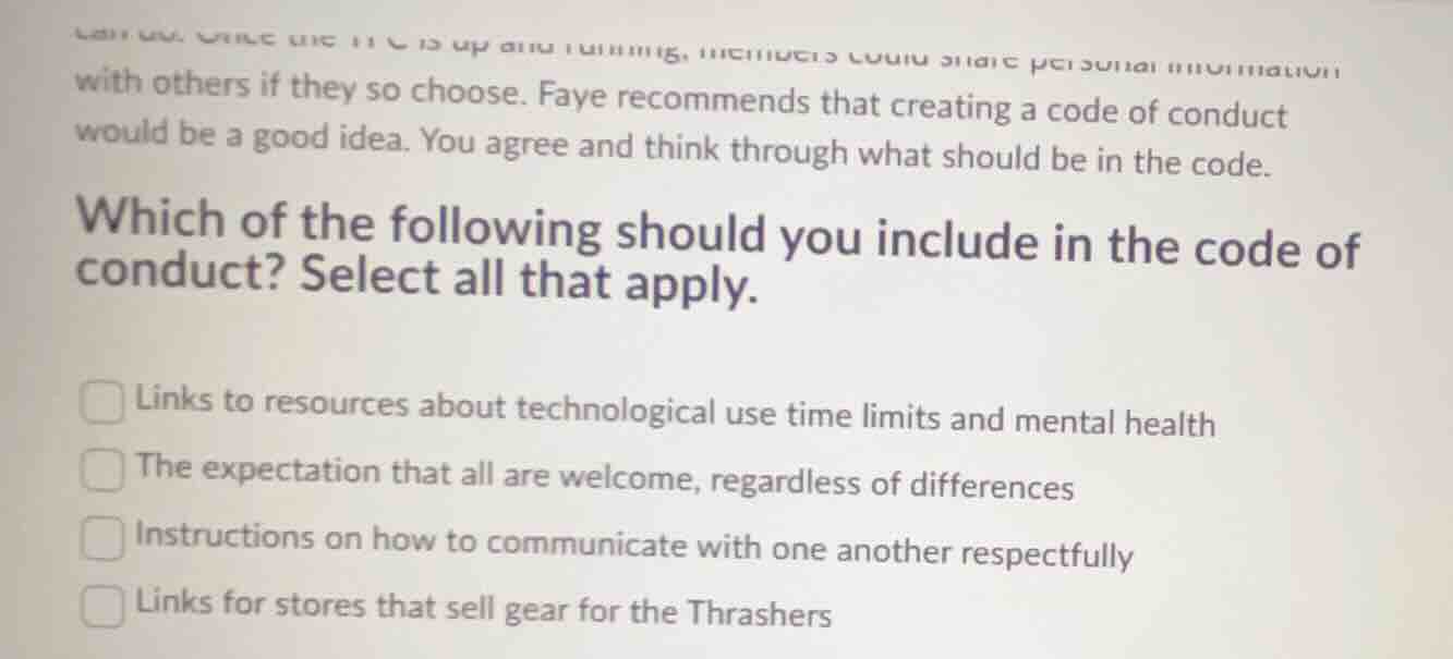 with others if they so choose. faye recommends that creating a code of …